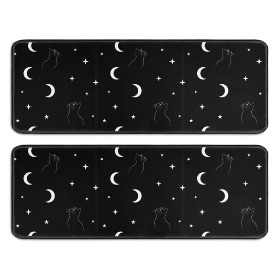 Kitchen Rugs Sets Of 2,Black White Cat Moon Star Pattern Anti Fatigue Kitchen Mat Rugs Non Slip Washable,Decorative Kitchen Floor Mats for Kitchen,Sink,Laundry,17"x47"+17"x47"
