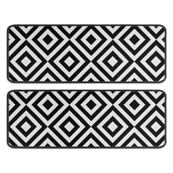 Kitchen Rugs Sets Of 2,Black White Checkerboard Checkered Pattern Anti Fatigue Kitchen Mat Rugs Non Slip Washable,Decorative Kitchen Floor Mats for Kitchen,Sink,Laundry,17"x47"+17"x47"