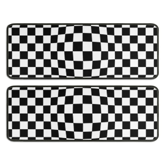 Kitchen Rugs Sets Of 2,Black and White Checkered Pattern Anti Fatigue Kitchen Mat Rugs Non Slip Washable,Decorative Kitchen Floor Mats for Kitchen,Sink,Laundry,17"x47"+17"x47"
