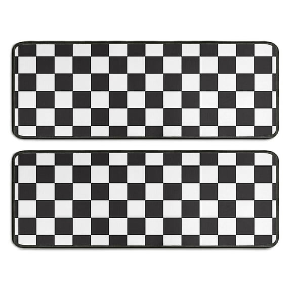 Kitchen Rugs Sets Of 2,Black and White Checkered Pattern Anti Fatigue Kitchen Mat Rugs Non Slip Washable,Decorative Kitchen Floor Mats for Kitchen,Sink,Laundry,17"x47"+17"x47"