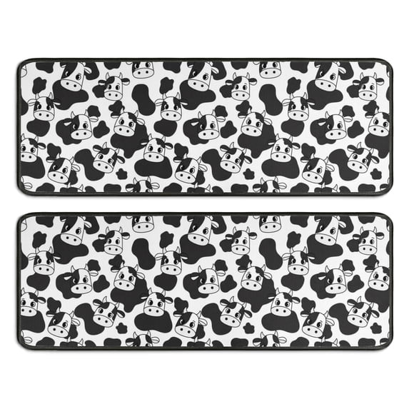 Kitchen Rugs Sets Of 2,Black White Cow Pattern Anti Fatigue Kitchen Mat Rugs Non Slip Washable,Decorative Kitchen Floor Mats for Kitchen,Sink,Laundry,17"x47"+17"x47"