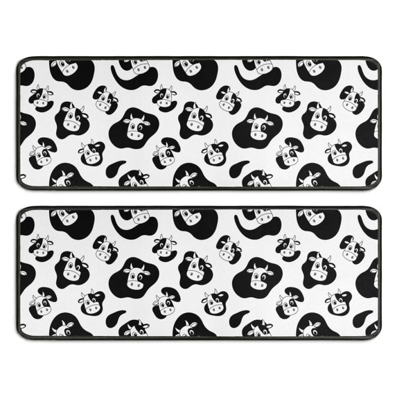 Kitchen Rugs Sets Of 2,Black White Cow Pattern Anti Fatigue Kitchen Mat Rugs Non Slip Washable,Decorative Kitchen Floor Mats for Kitchen,Sink,Laundry,17"x47"+17"x47"
