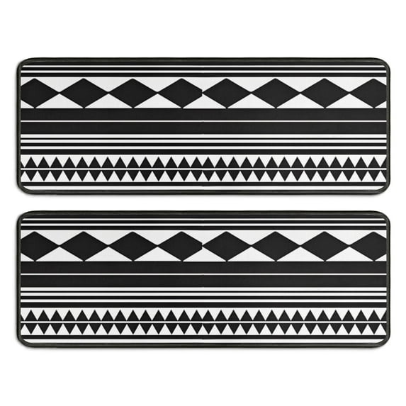 Kitchen Rugs Sets Of 2,Black White Ethnic Pattern Anti Fatigue Kitchen Mat Rugs Non Slip Washable,Decorative Kitchen Floor Mats for Kitchen,Sink,Laundry,17"x47"+17"x47"