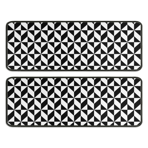 Kitchen Rugs Sets Of 2,Black White Geometric Checkered Pattern Anti Fatigue Kitchen Mat Rugs Non Slip Washable,Decorative Kitchen Floor Mats for Kitchen,Sink,Laundry,17"x47"+17"x47"