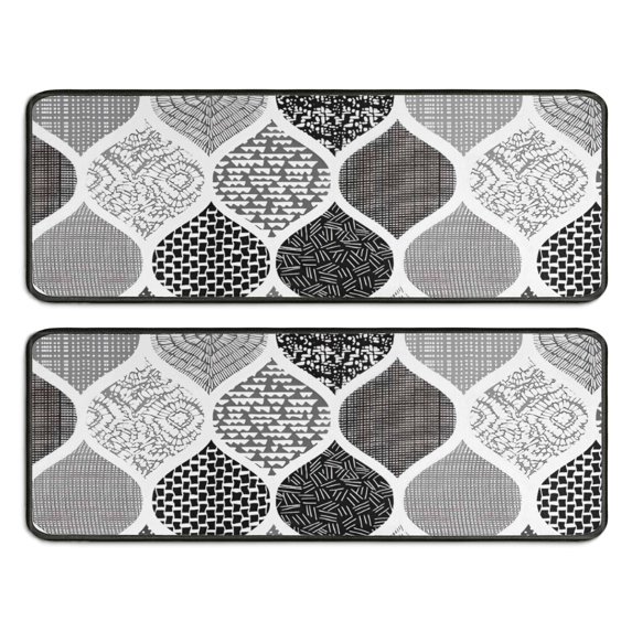 Kitchen Rugs Sets Of 2,Black and White Geometric Quatrefoil Pattern Anti Fatigue Kitchen Mat Rugs Non Slip Washable,Decorative Kitchen Floor Mats for Kitchen,Sink,Laundry,17"x47"+17"x47"