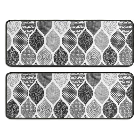 Kitchen Rugs Sets Of 2,Black and White Geometric Quatrefoil Pattern Anti Fatigue Kitchen Mat Rugs Non Slip Washable,Decorative Kitchen Floor Mats for Kitchen,Sink,Laundry,17"x47"+17"x47"