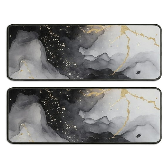 Kitchen Rugs Sets Of 2,Black White Gold Marble Pattern Anti Fatigue Kitchen Mat Rugs Non Slip Washable,Decorative Kitchen Floor Mats for Kitchen,Sink,Laundry,17"x47"+17"x47"