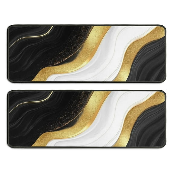 Kitchen Rugs Sets Of 2,Black White Gold Marble Pattern Anti Fatigue Kitchen Mat Rugs Non Slip Washable,Decorative Kitchen Floor Mats for Kitchen,Sink,Laundry,17"x47"+17"x47"