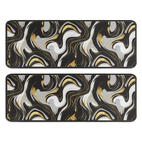 Kitchen Rugs Sets Of 2,Black White Gold Marble Pattern Anti Fatigue Kitchen Mat Rugs Non Slip Washable,Decorative Kitchen Floor Mats for Kitchen,Sink,Laundry,17"x47"+17"x47"
