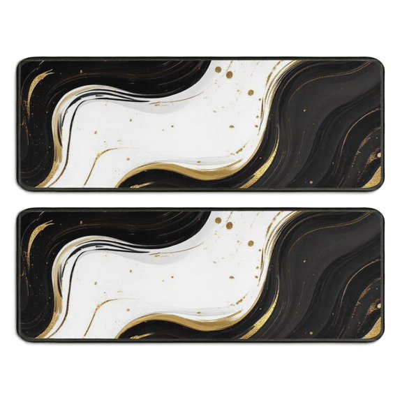 Kitchen Rugs Sets Of 2,Black White Gold Marble Pattern Anti Fatigue Kitchen Mat Rugs Non Slip Washable,Decorative Kitchen Floor Mats for Kitchen,Sink,Laundry,17"x47"+17"x47"