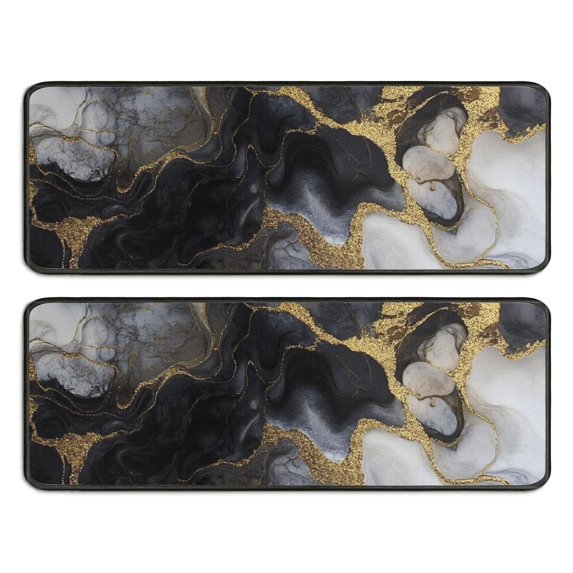 Kitchen Rugs Sets Of 2,Black White Gold Marble Pattern Anti Fatigue Kitchen Mat Rugs Non Slip Washable,Decorative Kitchen Floor Mats for Kitchen,Sink,Laundry,17"x47"+17"x47"