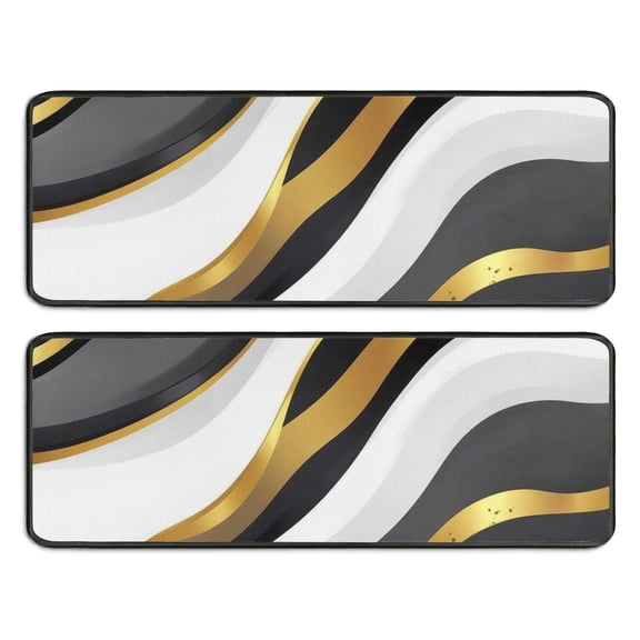 Kitchen Rugs Sets Of 2,Black White Gold Wave Marble Anti Fatigue Kitchen Mat Rugs Non Slip Washable,Decorative Kitchen Floor Mats for Kitchen,Sink,Laundry,17"x47"+17"x47"