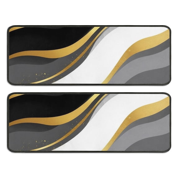 Kitchen Rugs Sets Of 2,Black White Gold Wave Marble Anti Fatigue Kitchen Mat Rugs Non Slip Washable,Decorative Kitchen Floor Mats for Kitchen,Sink,Laundry,17"x47"+17"x47"