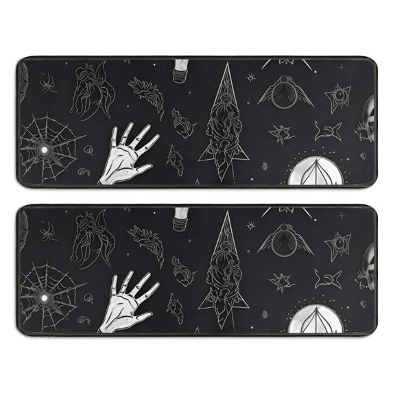 Kitchen Rugs Sets Of 2,Black White Gothic Hand Skull Pattern Anti Fatigue Kitchen Mat Rugs Non Slip Washable,Decorative Kitchen Floor Mats for Kitchen,Sink,Laundry,17"x47"+17"x47"