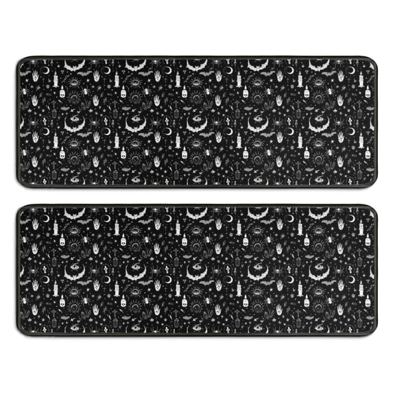 Kitchen Rugs Sets Of 2,Black White Halloween Candle Eye Bat Pattern Anti Fatigue Kitchen Mat Rugs Non Slip Washable,Decorative Kitchen Floor Mats for Kitchen,Sink,Laundry,17"x47"+17"x47"