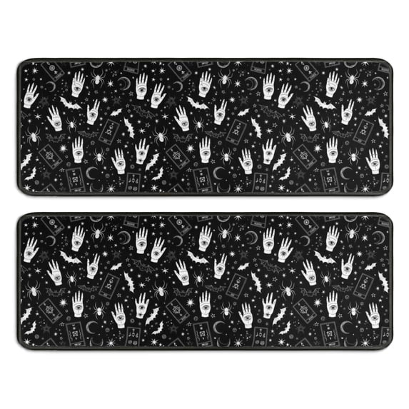 Kitchen Rugs Sets Of 2,Black White Halloween Hand Tarot Bat Pattern Anti Fatigue Kitchen Mat Rugs Non Slip Washable,Decorative Kitchen Floor Mats for Kitchen,Sink,Laundry,17"x47"+17"x47"