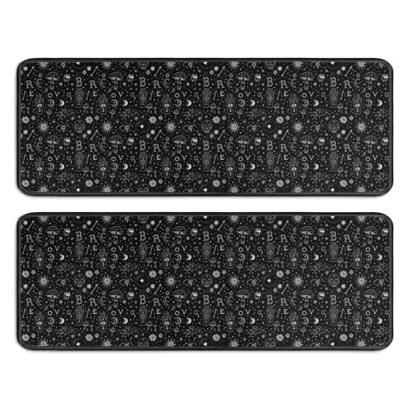 Kitchen Rugs Sets Of 2,Black White Halloween Symbol Pattern Anti Fatigue Kitchen Mat Rugs Non Slip Washable,Decorative Kitchen Floor Mats for Kitchen,Sink,Laundry,17"x47"+17"x47"