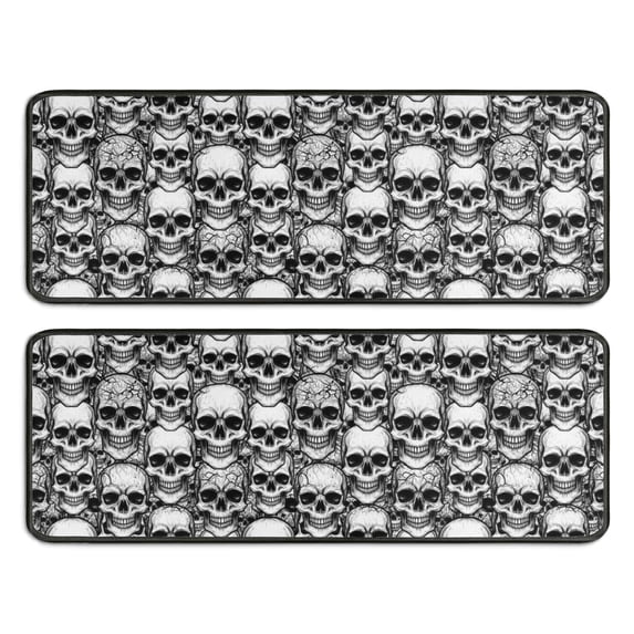 Kitchen Rugs Sets Of 2,Black White Skull Stack Pattern Anti Fatigue Kitchen Mat Rugs Non Slip Washable,Decorative Kitchen Floor Mats for Kitchen,Sink,Laundry,17"x47"+17"x47"