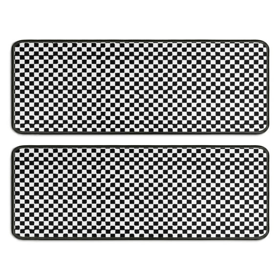 Kitchen Rugs Sets Of 2,Black and White Small Checkered Pattern Anti Fatigue Kitchen Mat Rugs Non Slip Washable,Decorative Kitchen Floor Mats for Kitchen,Sink,Laundry,17"x47"+17"x47"