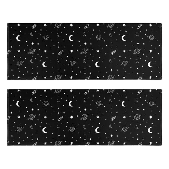 Kitchen Rugs Sets Of 2,Black White Star Moon Planet Comet Pattern Anti Fatigue Kitchen Mat Rugs Non Slip Washable,Decorative Kitchen Floor Mats for Kitchen,Sink,Laundry,17"X47"