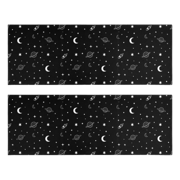 Kitchen Rugs Sets Of 2,Black White Star Moon Planet Comet Pattern Anti Fatigue Kitchen Mat Rugs Non Slip Washable,Decorative Kitchen Floor Mats for Kitchen,Sink,Laundry,17"X47"