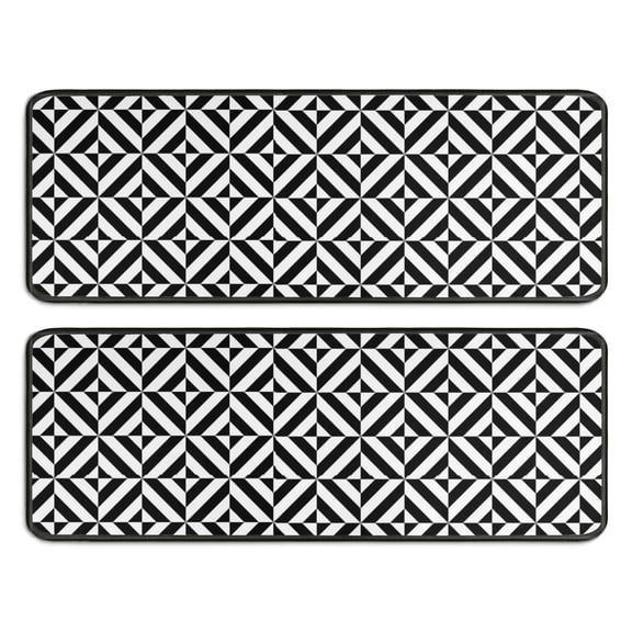 Kitchen Rugs Sets Of 2,Black White Triangle Checkered Pattern Anti Fatigue Kitchen Mat Rugs Non Slip Washable,Decorative Kitchen Floor Mats for Kitchen,Sink,Laundry,17"x47"+17"x47"