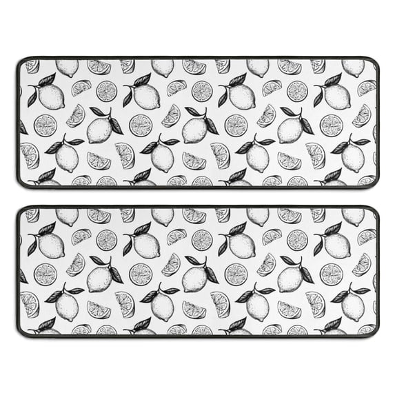 Kitchen Rugs Sets Of 2,BlackWhite Lemon Fruit Slices White Pattern Anti Fatigue Kitchen Mat Rugs Non Slip Washable,Decorative Kitchen Floor Mats for Kitchen,Sink,Laundry,17"x47"+17"x47"