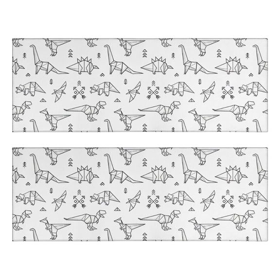 Kitchen Rugs Sets Of 2,BlackWhite Origami Dinosaurs Tribal Pattern Anti Fatigue Kitchen Mat Rugs Non Slip Washable,Decorative Kitchen Floor Mats for Kitchen,Sink,Laundry,17"X47"