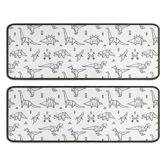 Kitchen Rugs Sets Of 2,BlackWhite Origami Dinosaurs Tribal Pattern Anti Fatigue Kitchen Mat Rugs Non Slip Washable,Decorative Kitchen Floor Mats for Kitchen,Sink,Laundry,17"x47"+17"x47"