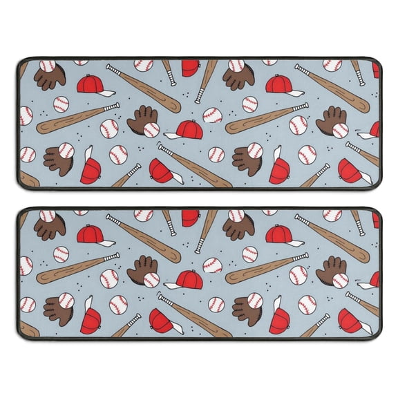 Kitchen Rugs Sets Of 2,Blue Baseball Gear Pattern Anti Fatigue Kitchen Mat Rugs Non Slip Washable,Decorative Kitchen Floor Mats for Kitchen,Sink,Laundry,17"x47"+17"x47"