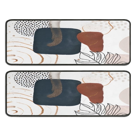 Kitchen Rugs Sets Of 2,Blue Boho Abstract and Plant Pattern Anti Fatigue Kitchen Mat Rugs Non Slip Washable,Decorative Kitchen Floor Mats for Kitchen,Sink,Laundry,17"x47"+17"x47"