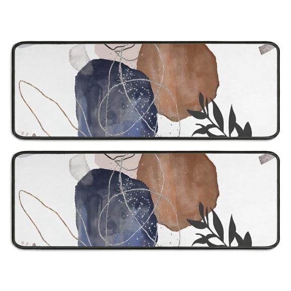 Kitchen Rugs Sets Of 2,Blue Boho Abstract and Plant Pattern Anti Fatigue Kitchen Mat Rugs Non Slip Washable,Decorative Kitchen Floor Mats for Kitchen,Sink,Laundry,17"x47"+17"x47"