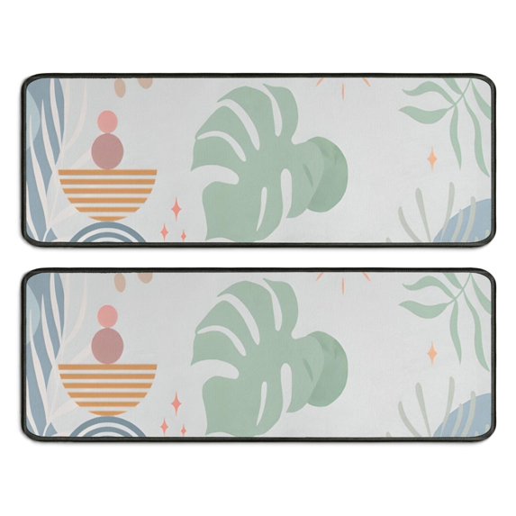 Kitchen Rugs Sets Of 2,Blue Boho Abstract and Plant Pattern Anti Fatigue Kitchen Mat Rugs Non Slip Washable,Decorative Kitchen Floor Mats for Kitchen,Sink,Laundry,17"x47"+17"x47"