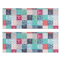 Kitchen Rugs Sets Of 2,Blue Boho Pioneer Flower Patchwork Pattern Anti Fatigue Kitchen Mat Rugs Non Slip Washable,Decorative Kitchen Floor Mats for Kitchen,Sink,Laundry,17"X47"