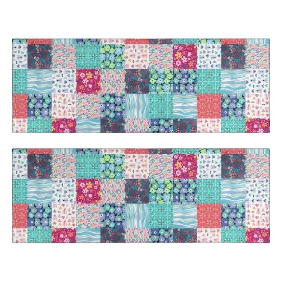 Kitchen Rugs Sets Of 2,Blue Boho Pioneer Flower Patchwork Pattern Anti Fatigue Kitchen Mat Rugs Non Slip Washable,Decorative Kitchen Floor Mats for Kitchen,Sink,Laundry,17"X47"