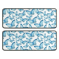 Kitchen Rugs Sets Of 2,Blue Butterfly Pattern Anti Fatigue Kitchen Mat Rugs Non Slip Washable,Decorative Kitchen Floor Mats for Kitchen,Sink,Laundry,17"x47" 17"x47"