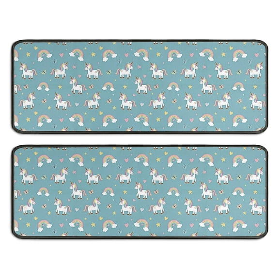 Kitchen Rugs Sets Of 2,Blue Cartoon Unicorn Rainbow Cloud Star Butterfly Anti Fatigue Kitchen Mat Rugs Non Slip Washable,Decorative Kitchen Floor Mats for Kitchen,Sink,Laundry,17"x47"+17"x47"
