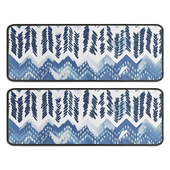 Kitchen Rugs Sets Of 2,Blue Chevron Geometric Boho Pattern Anti Fatigue Kitchen Mat Rugs Non Slip Washable,Decorative Kitchen Floor Mats for Kitchen,Sink,Laundry,17"x47"+17"x47"