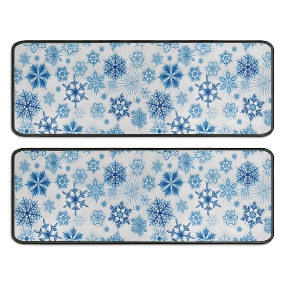 Kitchen Rugs Sets Of 2,Blue Christmas Snowflake Pattern Anti Fatigue Kitchen Mat Rugs Non Slip Washable,Decorative Kitchen Floor Mats for Kitchen,Sink,Laundry,17"x47"+17"x47"