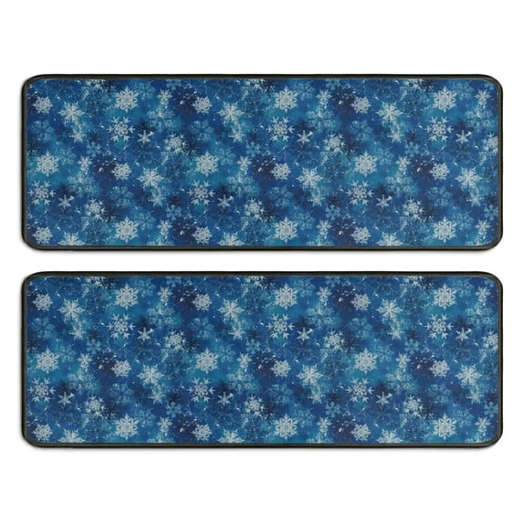 Kitchen Rugs Sets Of 2,Blue Christmas Snowflake Pattern Anti Fatigue Kitchen Mat Rugs Non Slip Washable,Decorative Kitchen Floor Mats for Kitchen,Sink,Laundry,17"x47"+17"x47"