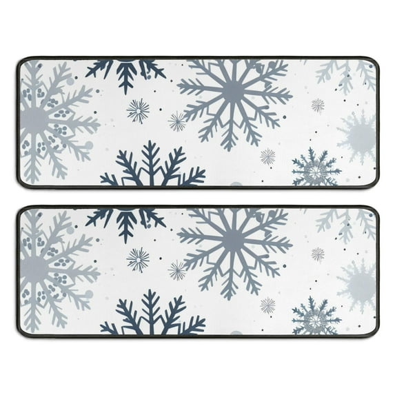 Kitchen Rugs Sets Of 2,Blue Christmas Snowflake Pattern Anti Fatigue Kitchen Mat Rugs Non Slip Washable,Decorative Kitchen Floor Mats for Kitchen,Sink,Laundry,17"x47"+17"x47"