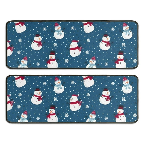 Kitchen Rugs Sets Of 2,Blue Christmas Snowman Pattern Anti Fatigue Kitchen Mat Rugs Non Slip Washable,Decorative Kitchen Floor Mats for Kitchen,Sink,Laundry,17"x47"+17"x47"