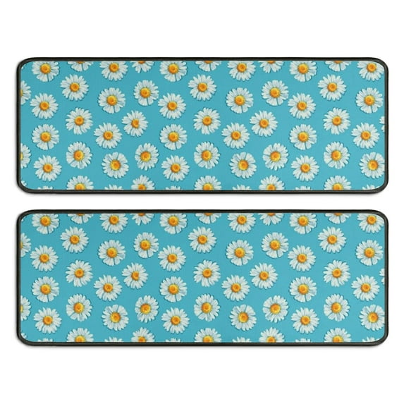 Kitchen Rugs Sets Of 2,Blue Daisy Flower Pattern Anti Fatigue Kitchen Mat Rugs Non Slip Washable,Decorative Kitchen Floor Mats for Kitchen,Sink,Laundry,17"x47"+17"x47"