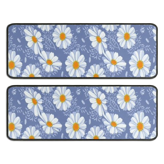 Kitchen Rugs Sets Of 2,Blue Daisy Flower Pattern Anti Fatigue Kitchen Mat Rugs Non Slip Washable,Decorative Kitchen Floor Mats for Kitchen,Sink,Laundry,17"x47"+17"x47"