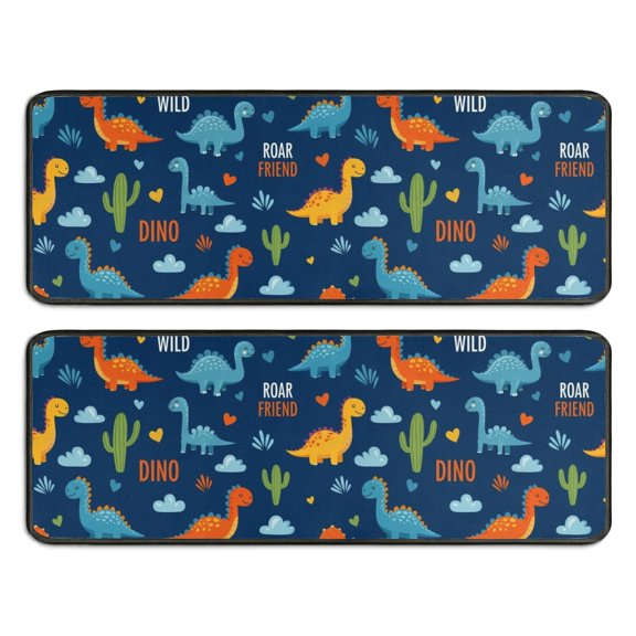 Kitchen Rugs Sets Of 2,Blue Dinosaurs with Clouds and Text Anti Fatigue Kitchen Mat Rugs Non Slip Washable,Decorative Kitchen Floor Mats for Kitchen,Sink,Laundry,17"x47"+17"x47"