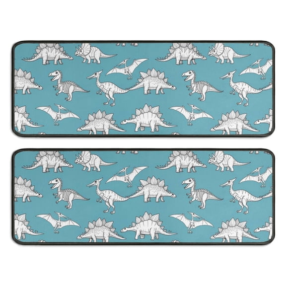 Kitchen Rugs Sets Of 2,Blue Dinosaurs Skeletons Pterosaurs Pattern Anti Fatigue Kitchen Mat Rugs Non Slip Washable,Decorative Kitchen Floor Mats for Kitchen,Sink,Laundry,17"x47"+17"x47"