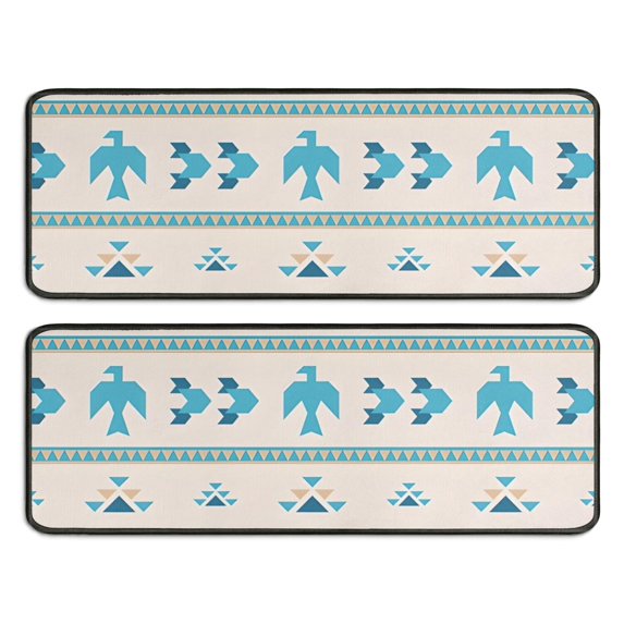 Kitchen Rugs Sets Of 2,Blue Ethnic Bird Pattern Anti Fatigue Kitchen Mat Rugs Non Slip Washable,Decorative Kitchen Floor Mats for Kitchen,Sink,Laundry,17"x47"+17"x47"