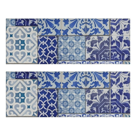 Kitchen Rugs Sets Of 2,Blue Ethnic Floral Patchwork Pattern Anti Fatigue Kitchen Mat Rugs Non Slip Washable,Decorative Kitchen Floor Mats for Kitchen,Sink,Laundry,17"X47"