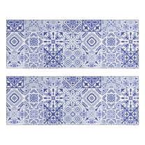 Kitchen Rugs Sets Of 2,Blue Ethnic Geometric Pattern Anti Fatigue Kitchen Mat Rugs Non Slip Washable,Decorative Kitchen Floor Mats for Kitchen,Sink,Laundry,17"X47"