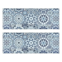 Kitchen Rugs Sets Of 2,Blue Ethnic Geometric Pattern Anti Fatigue Kitchen Mat Rugs Non Slip Washable,Decorative Kitchen Floor Mats for Kitchen,Sink,Laundry,17"X47"